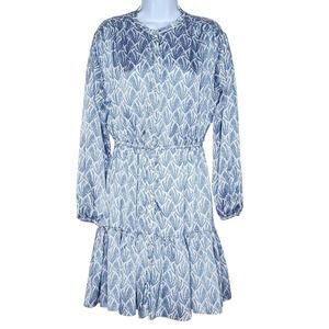 Bishop + Young Women's Blue White Tiered Midi Dress Long sleeve Sz. M